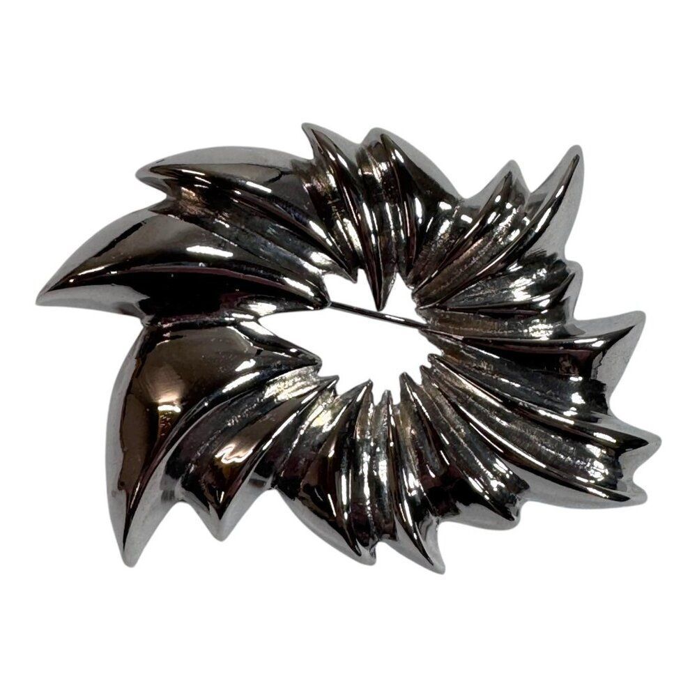 Vintage Kenneth Lane Silver-Tone Abstract Swirl Brooch Flower Large 3" Statement